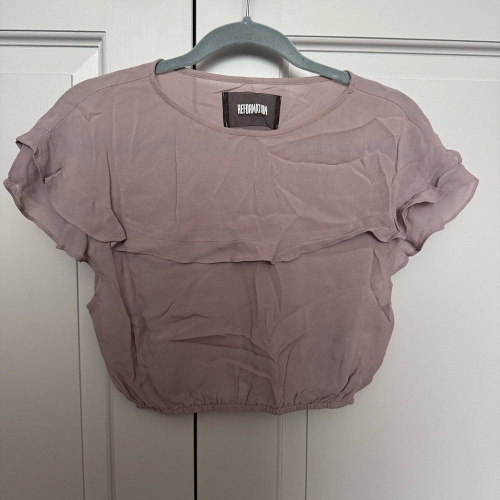 Reformation Sample Purple Crop Top with Ruffles, Size XS